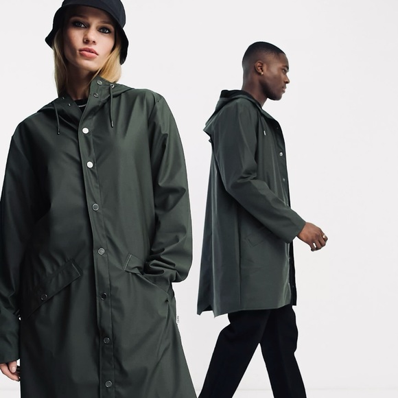 Rains LAST ONE 12020 unisex waterproof long jacket in green NWT - Picture 3 of 4